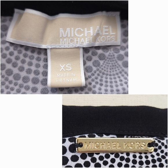 Michael Kors Black & White Dot Fan Colorblock Long-Sleeve Sheath Dress - Picture 5 of 5